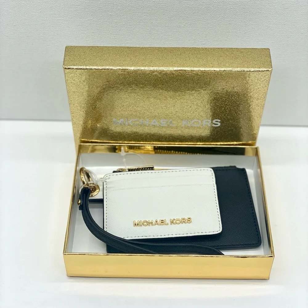 MICHAEL KORS GIFTABLES SM Wallet CARD CASE DUO LEATHER BLACK & White - Picture 8 of 11